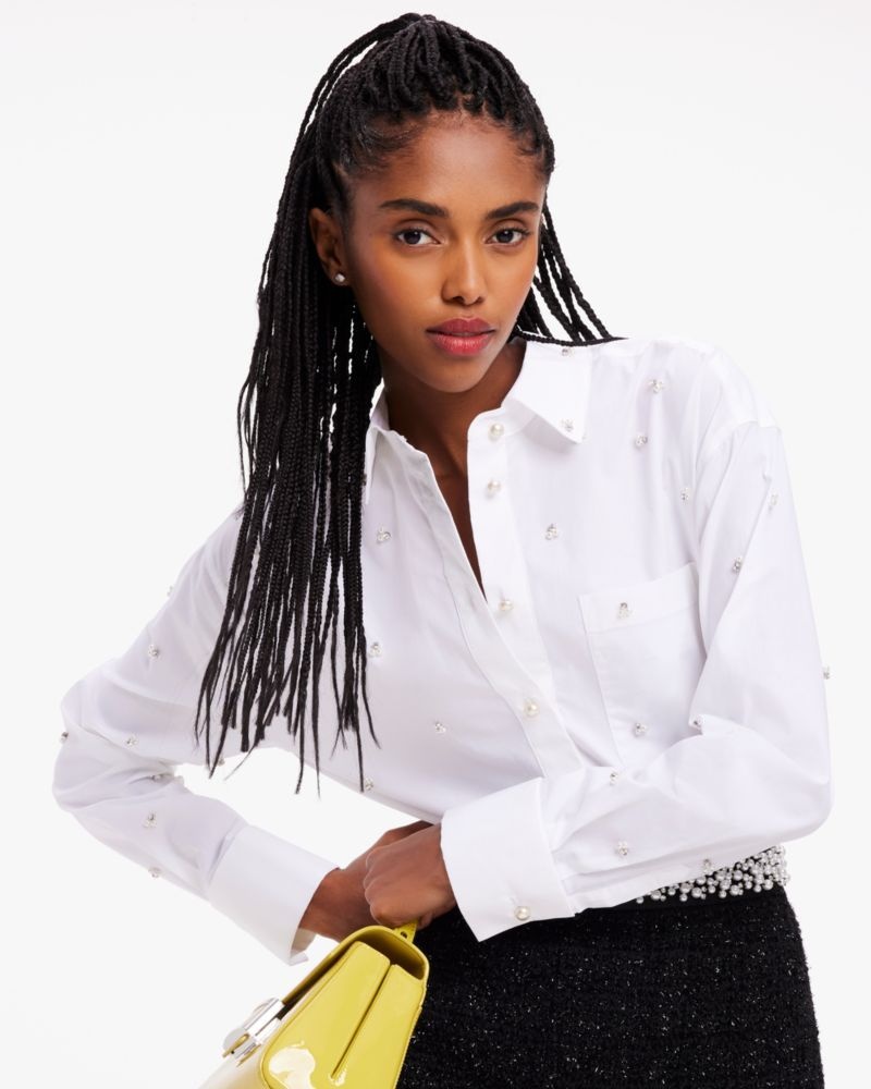 Kate Spade Embellished Poplin Shirt White | 5738201-YV