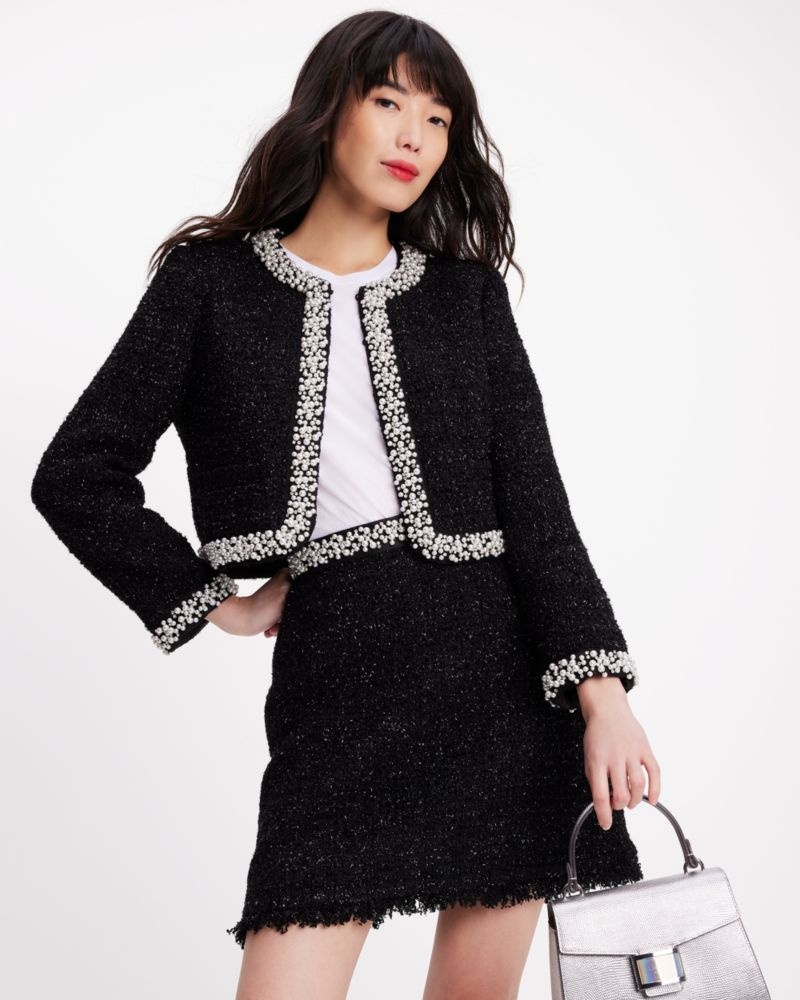 Kate Spade Embellished Tweed Jacket Black | 3457209-DZ