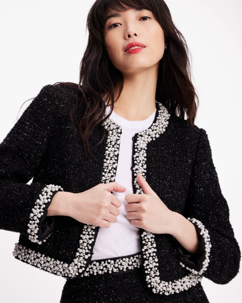Kate Spade Embellished Tweed Jacket Black | 3457209-DZ