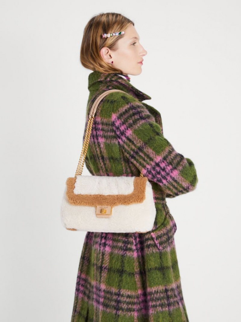 Kate Spade Evelyn Faux Shearling Medium Convertible Shoulder Bag Cream Multicolor | 3780594-JP