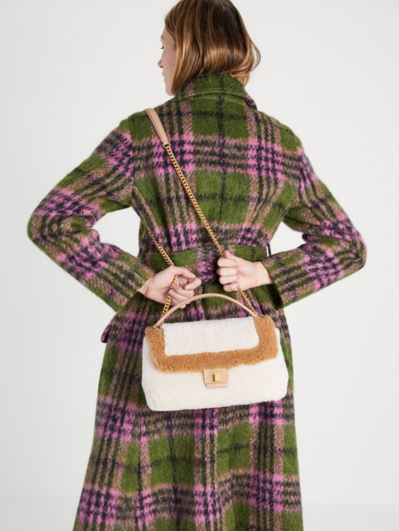 Kate Spade Evelyn Faux Shearling Medium Convertible Shoulder Bag Cream Multicolor | 3780594-JP