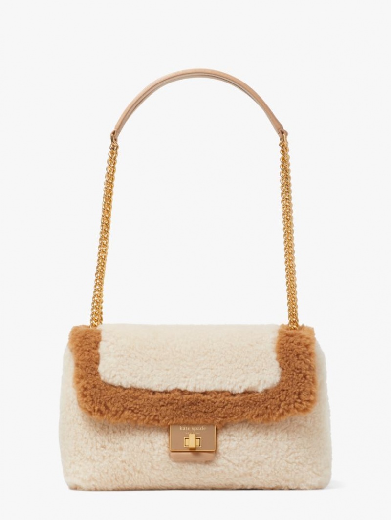 Kate Spade Evelyn Faux Shearling Medium Convertible Shoulder Bag Cream Multicolor | 3780594-JP
