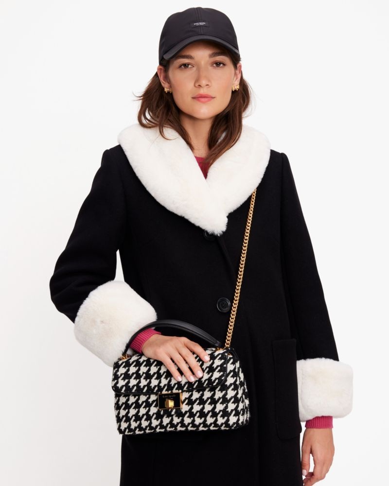 Kate Spade Evelyn Houndstooth Medium Convertible Shoulder Bag Black Multicolor | 0713954-QO