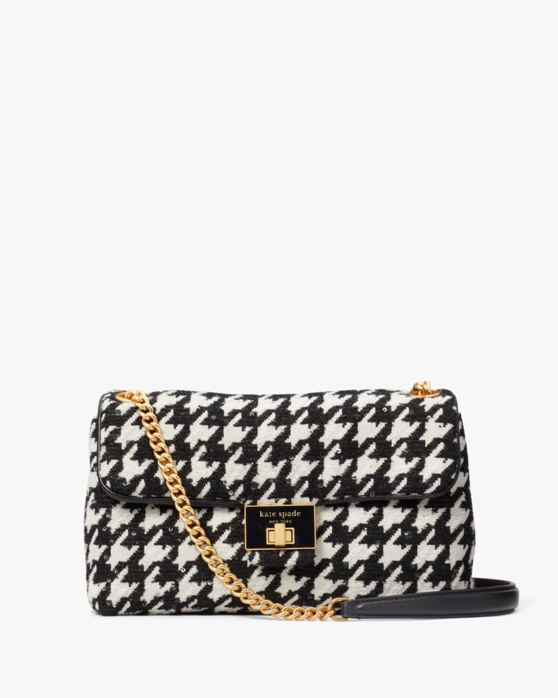 Kate Spade Evelyn Houndstooth Medium Convertible Shoulder Bag Black Multicolor | 0713954-QO