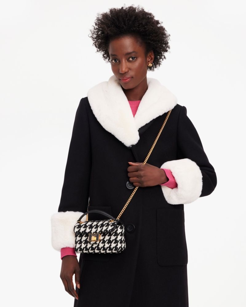 Kate Spade Evelyn Houndstooth Small Shoulder Crossbody Black Multicolor | 6129540-KP