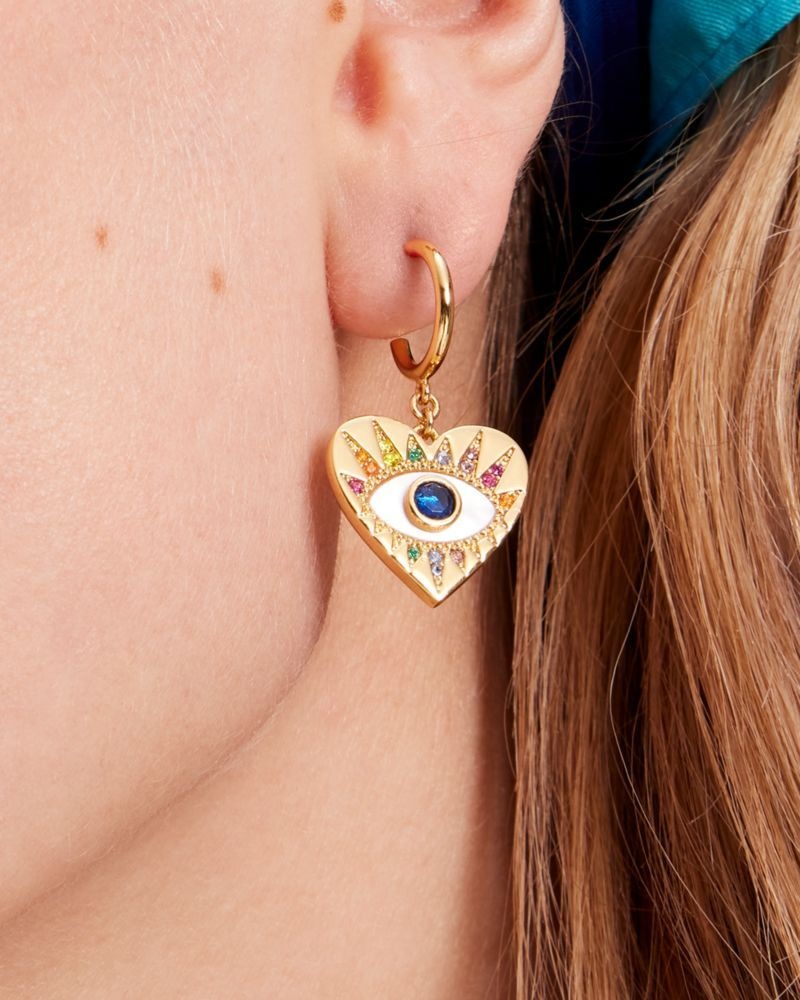 Kate Spade Evil Eye Huggie Drop Earrings Cream Multicolor | 7065143-AF