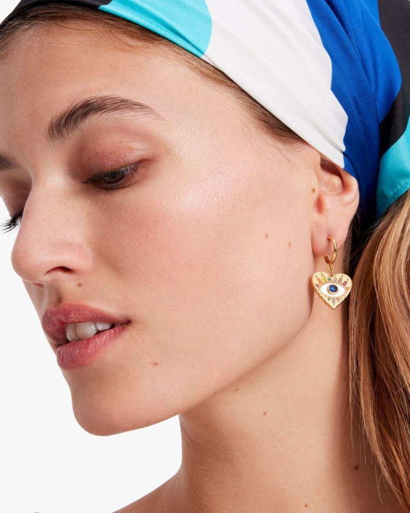 Kate Spade Evil Eye Huggie Drop Earrings Cream Multicolor | 7065143-AF