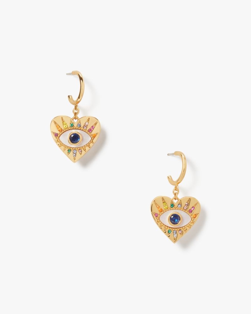 Kate Spade Evil Eye Huggie Drop Earrings Cream Multicolor | 7065143-AF