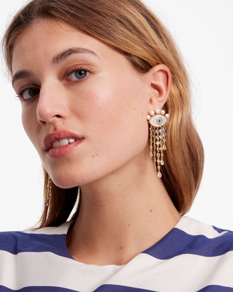Kate Spade Evil Eye Statement Fringe Earrings Cream Multicolor | 9605312-CL