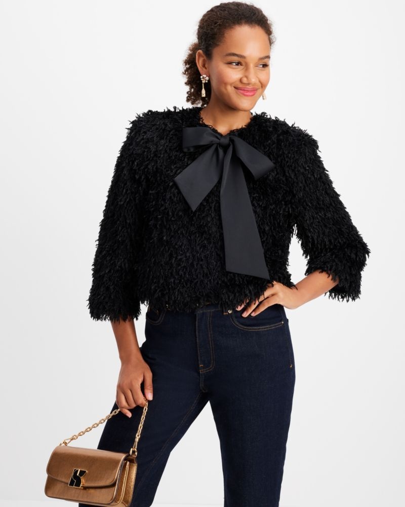 Kate Spade Faux Feather Bow Jacket Black | 0649271-YX