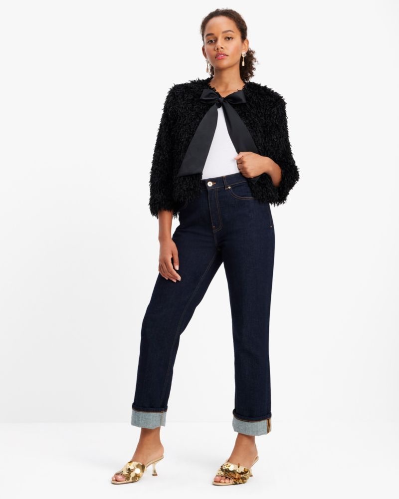 Kate Spade Faux Feather Bow Jacket Black | 0649271-YX