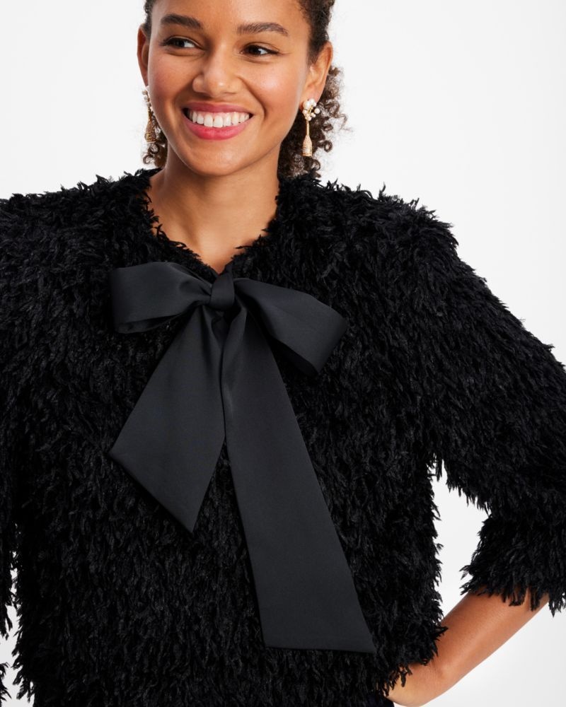 Kate Spade Faux Feather Bow Jacket Black | 0649271-YX