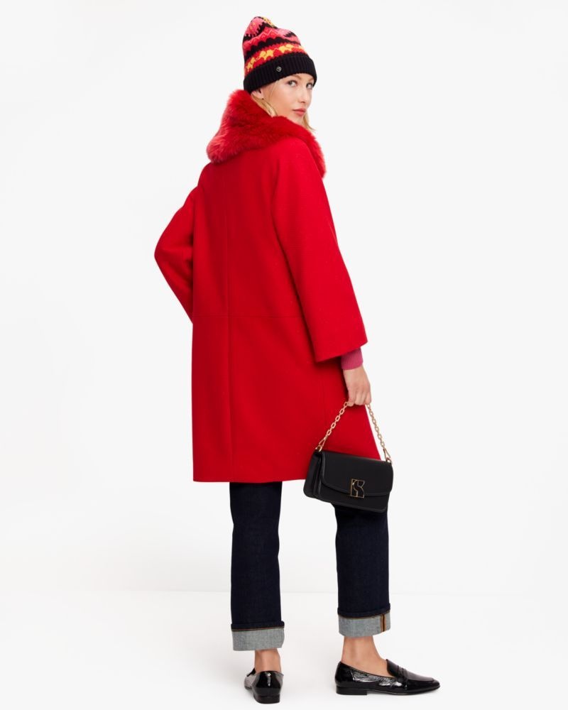 Kate Spade Faux Fur Collar Wool Coat Red | 0423875-YE
