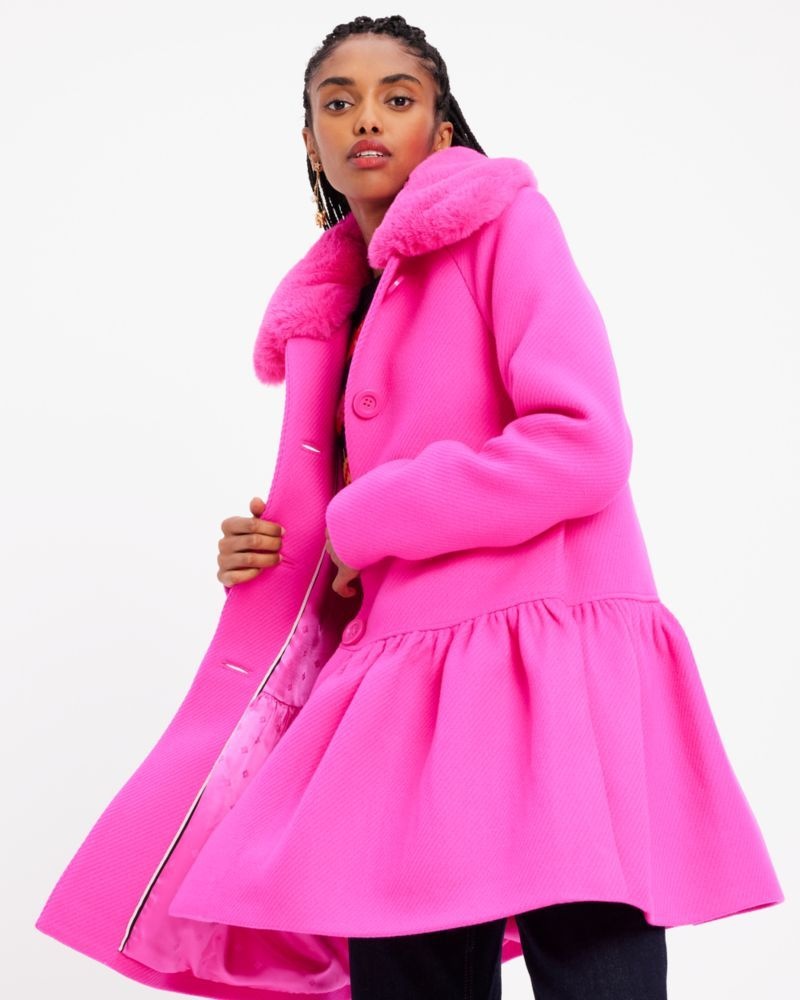 Kate Spade Faux Fur Flounce Wool Coat Vivid Snapdragon | 8350462-EB