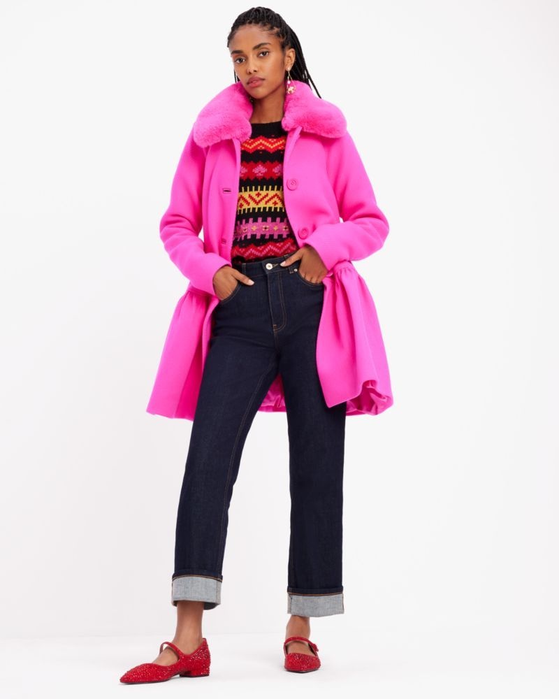 Kate Spade Faux Fur Flounce Wool Coat Vivid Snapdragon | 8350462-EB