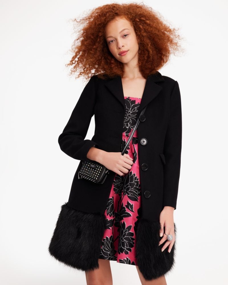 Kate Spade Faux Fur Hem Wool Coat Black | 7985316-CP