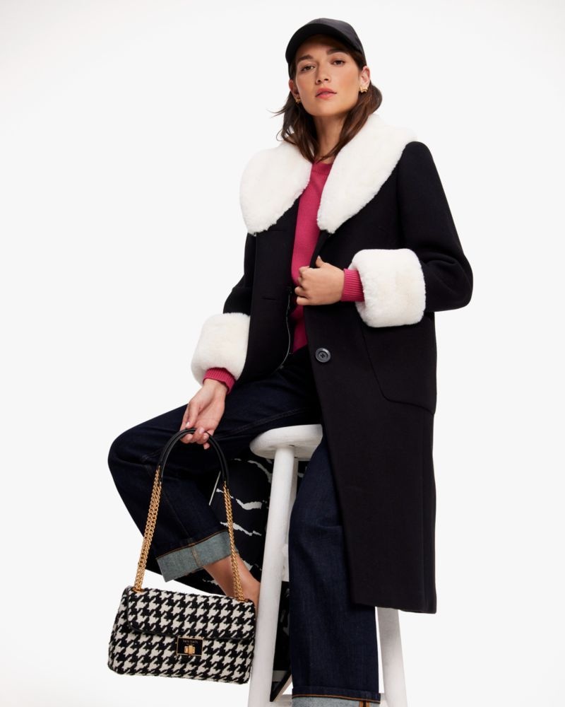 Kate Spade Faux Fur Trim Wool Coat Black | 5407219-UH