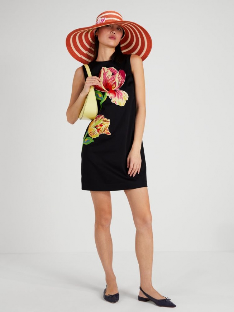 Kate Spade Floral Applique Shift Dress Black | 5283769-NK