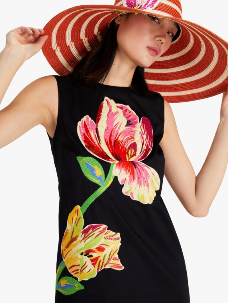 Kate Spade Floral Applique Shift Dress Black | 5283769-NK