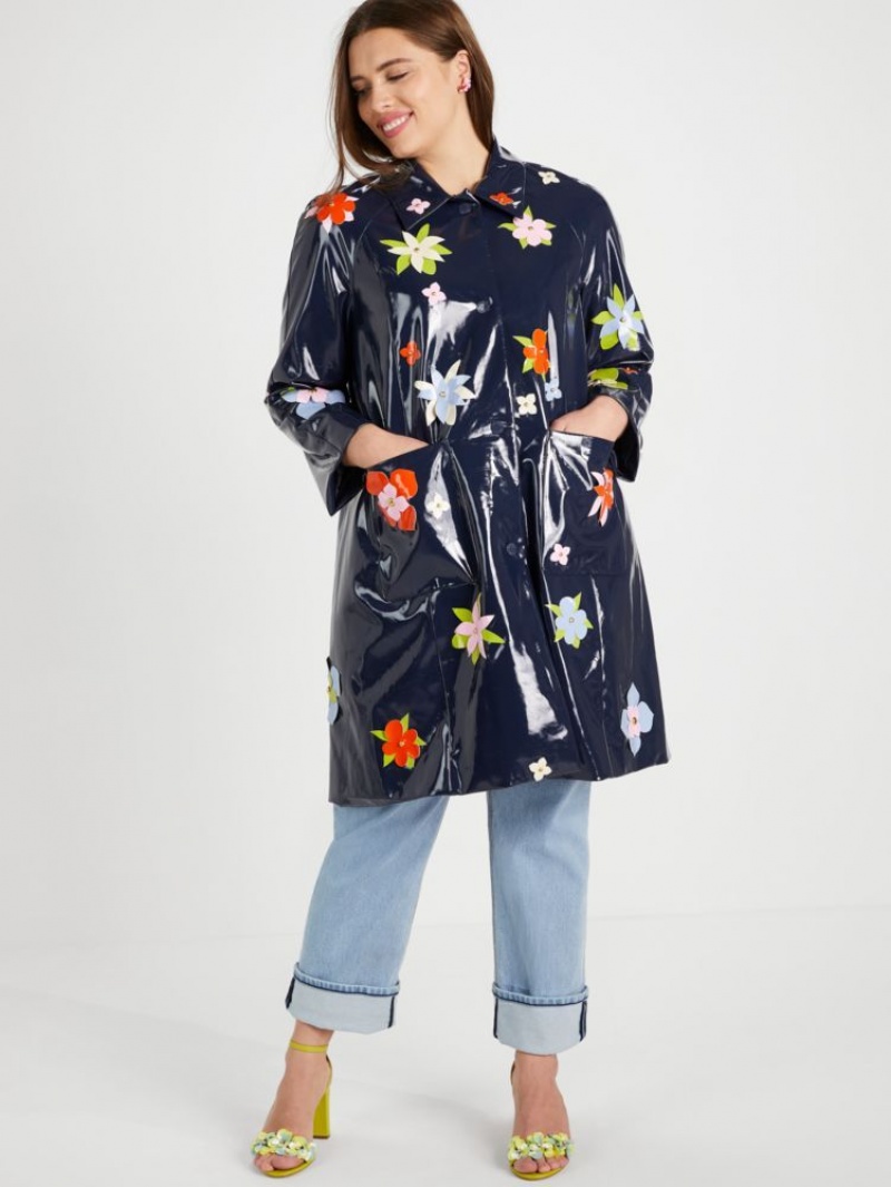 Kate Spade Floral Embellished Raincoat Blue Multicolor | 1428590-TH
