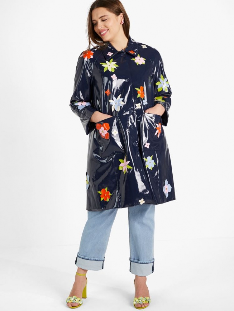 Kate Spade Floral Embellished Raincoat Blue Multicolor | 1428590-TH
