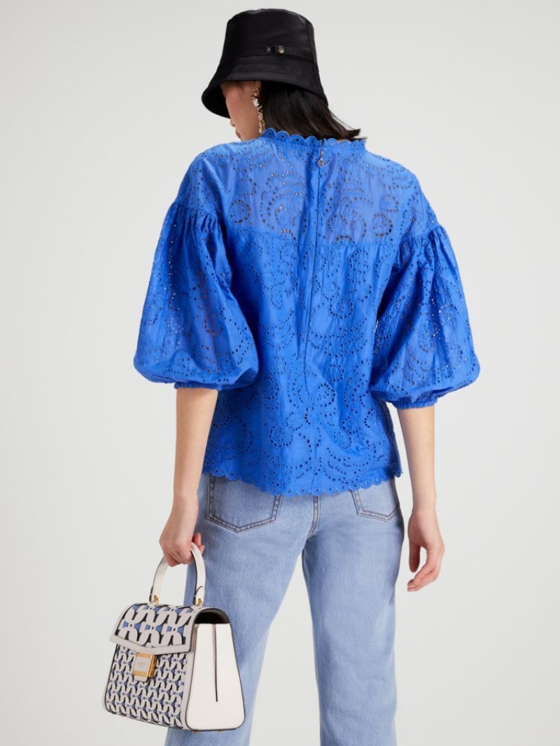 Kate Spade Floral Eyelet Puff Sleeve Top Blue | 2390786-ER