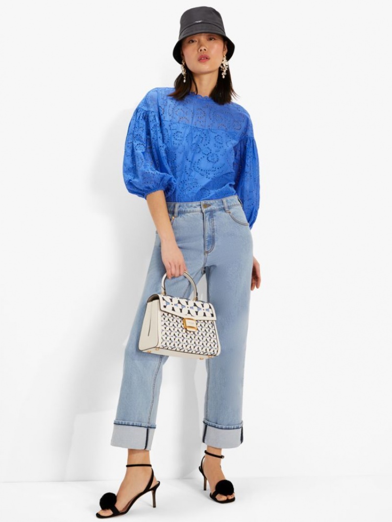 Kate Spade Floral Eyelet Puff Sleeve Top Blue | 2390786-ER