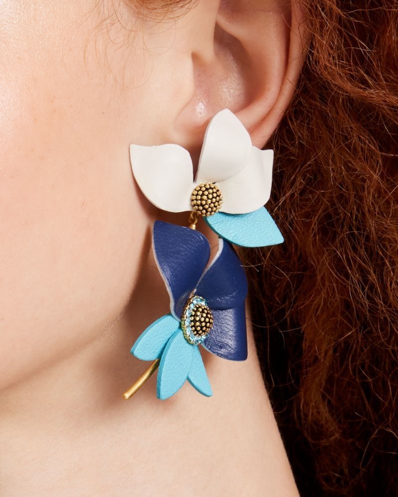 Kate Spade Flower Power Leather Earrings Navy Multicolor | 0879431-VA