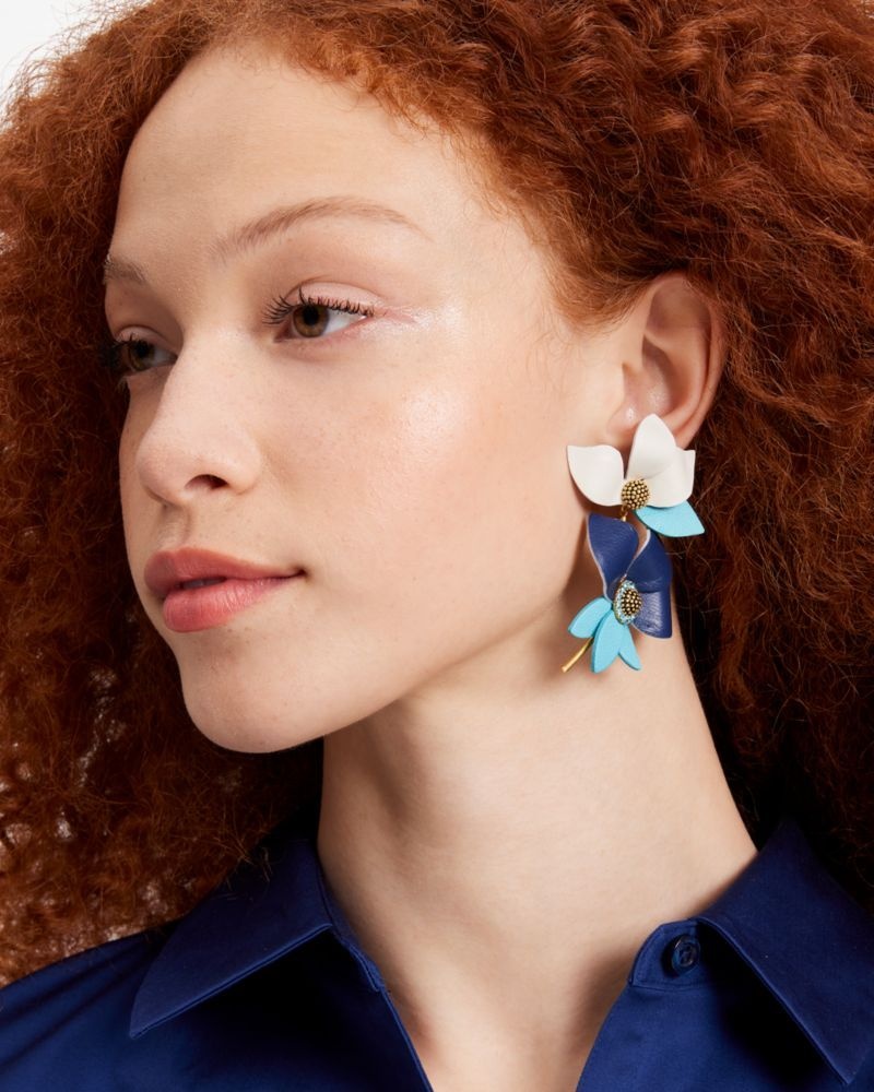 Kate Spade Flower Power Leather Earrings Navy Multicolor | 0879431-VA