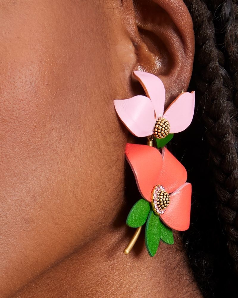 Kate Spade Flower Power Leather Earrings Red Multicolor | 8021496-EK