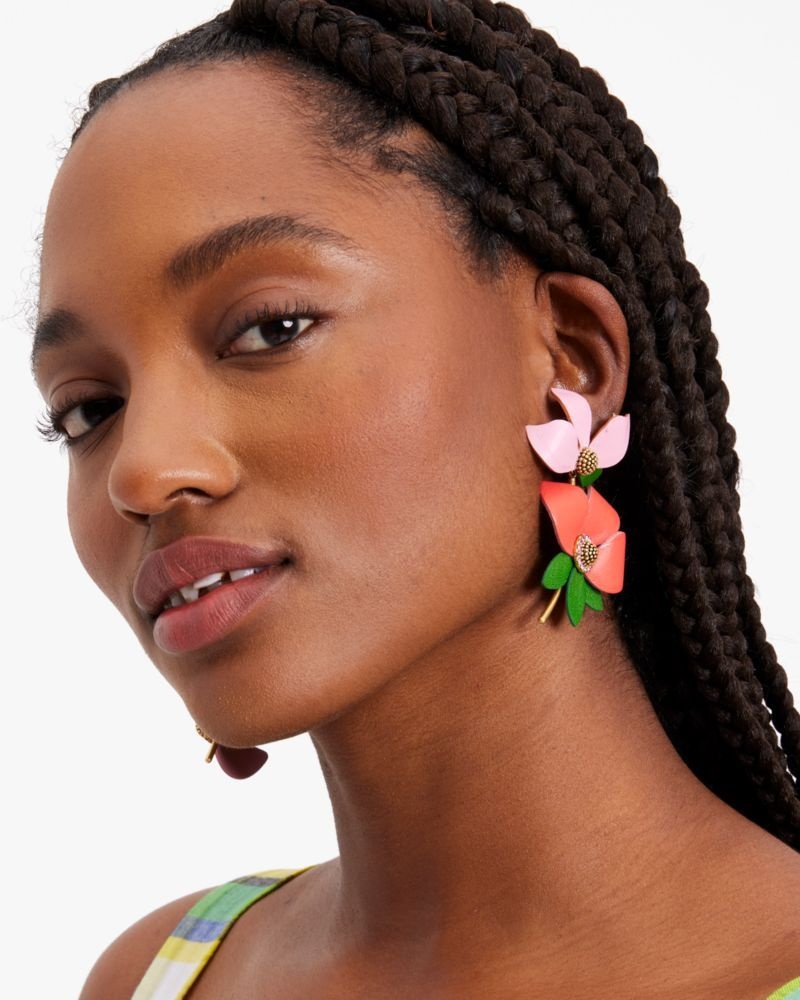 Kate Spade Flower Power Leather Earrings Red Multicolor | 8021496-EK