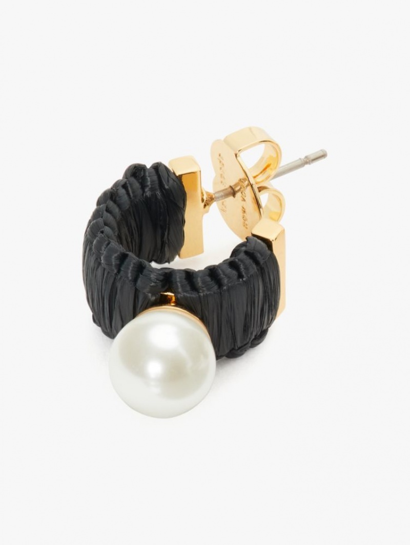 Kate Spade Francesca Raffia Mini Hoops Black Multicolor | 4761528-QL