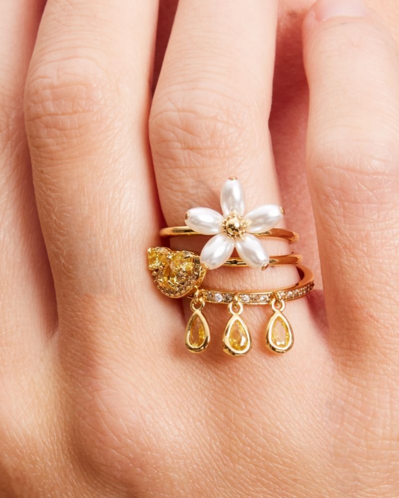 Kate Spade Fresh Squeeze Stacking Charm Ring Set Yellow Multicolor | 5372981-WM