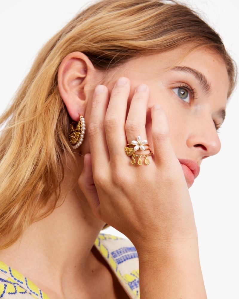 Kate Spade Fresh Squeeze Stacking Charm Ring Set Yellow Multicolor | 5372981-WM