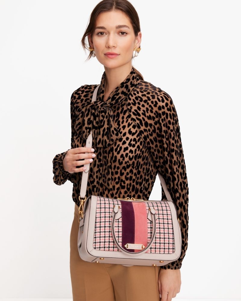 Kate Spade Gramercy Racing Stripe Plaid Twill Medium Satchel Light Brown Multicolor | 7261349-QD