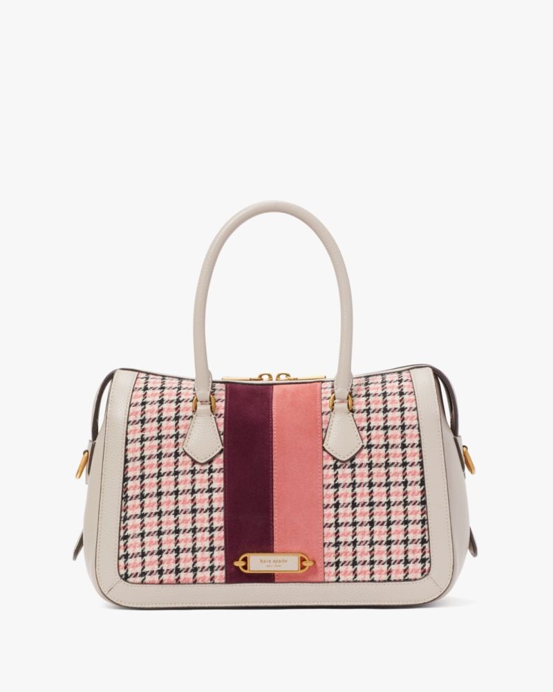 Kate Spade Gramercy Racing Stripe Plaid Twill Medium Satchel Light Brown Multicolor | 7261349-QD