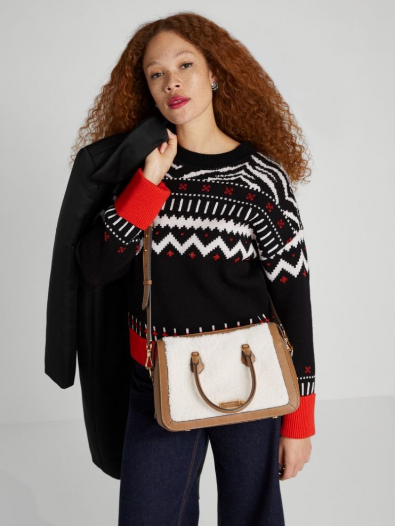 Kate Spade Gramercy Shearling Medium Satchel Cream Multicolor | 3941650-TL