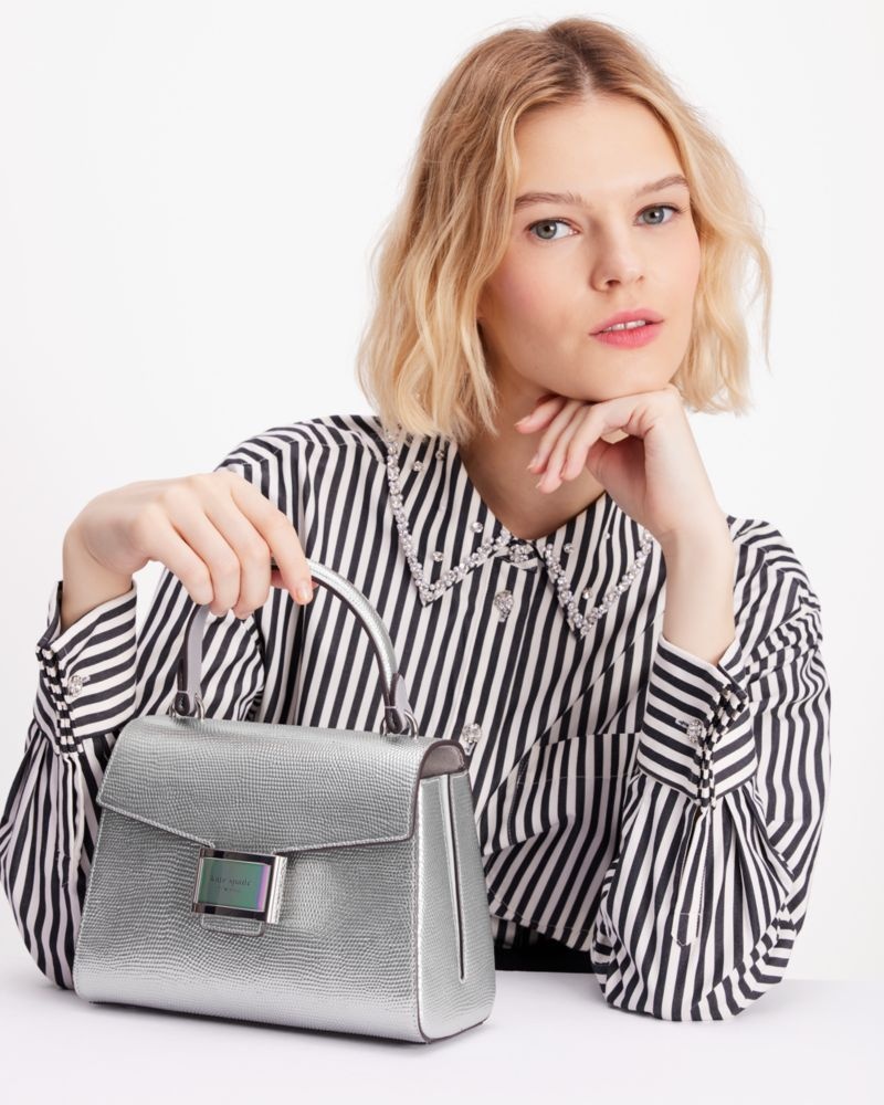Kate Spade Katy Lizard-embossed Small Top-handle Bag Silver | 4785360-RL