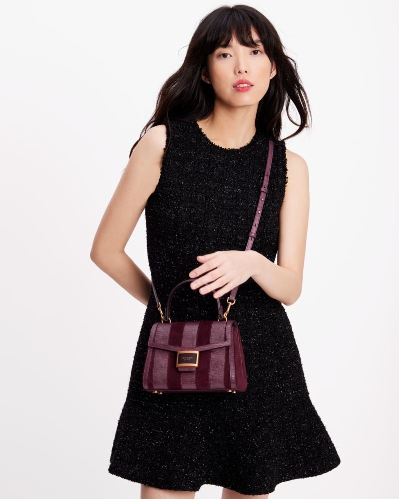 Kate Spade Katy Striped Lizard-embossed Small Top-handle Bag Burgundy | 9153702-SJ