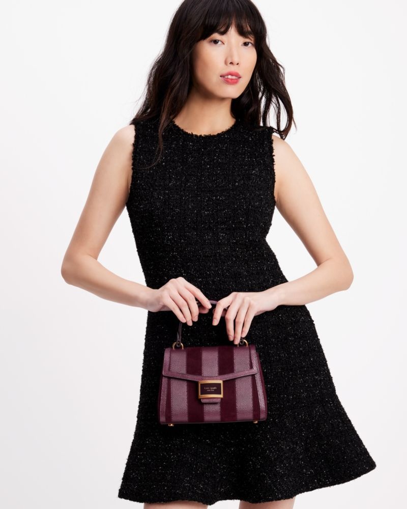 Kate Spade Katy Striped Lizard-embossed Small Top-handle Bag Burgundy | 9153702-SJ