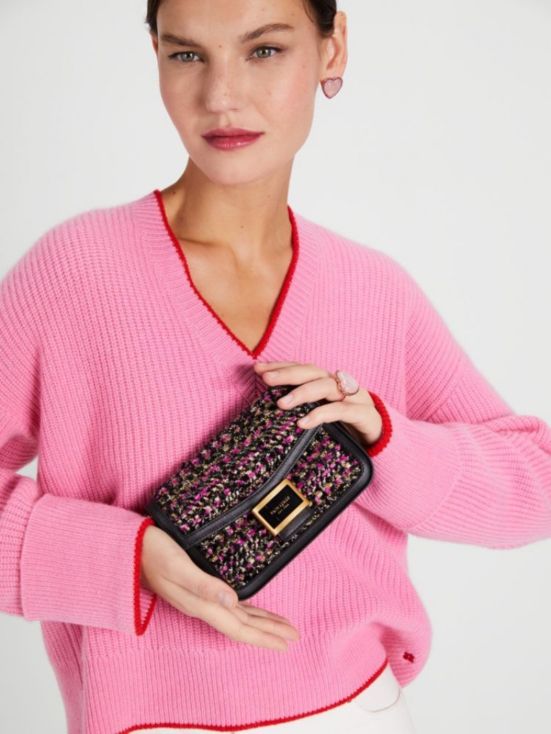 Kate Spade Katy Tweed Flap Chain Crossbody Pink Multicolor | 3418527-RP