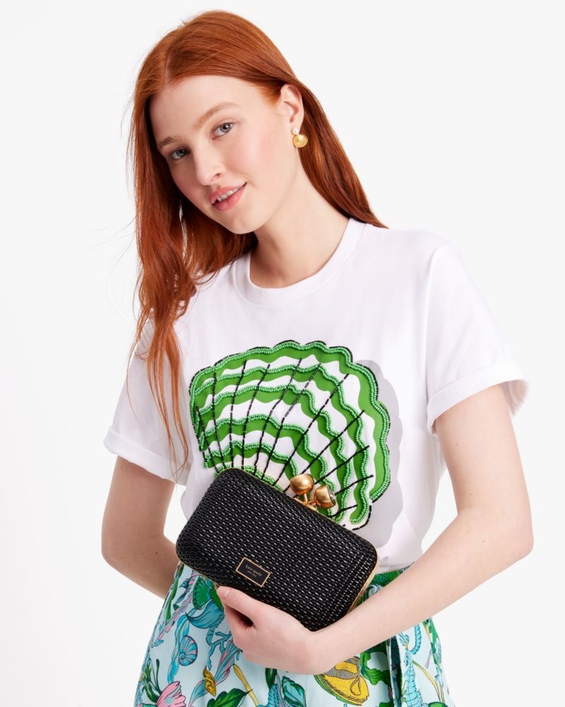 Kate Spade Kisslock Woven Small Clutch Black | 0321549-WE