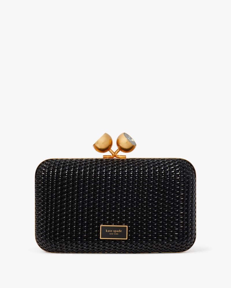 Kate Spade Kisslock Woven Small Clutch Black | 0321549-WE