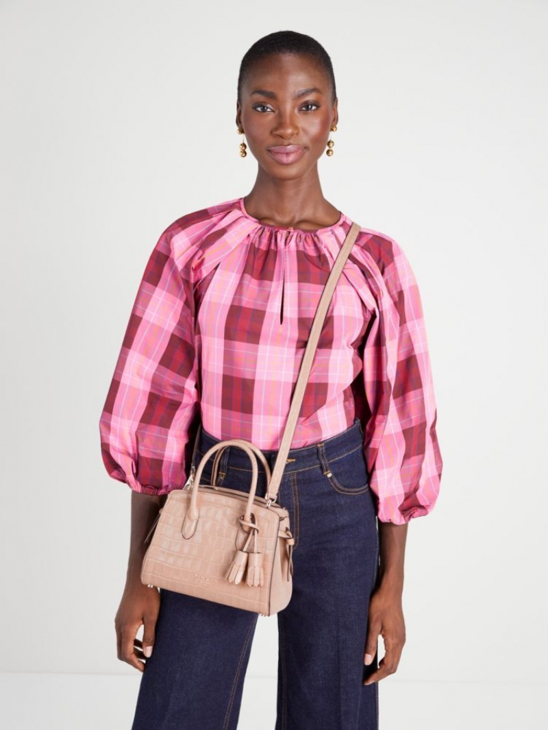 Kate Spade Knott Croc-embossed Leather & Suede Mini Satchel Rose | 8930412-DN