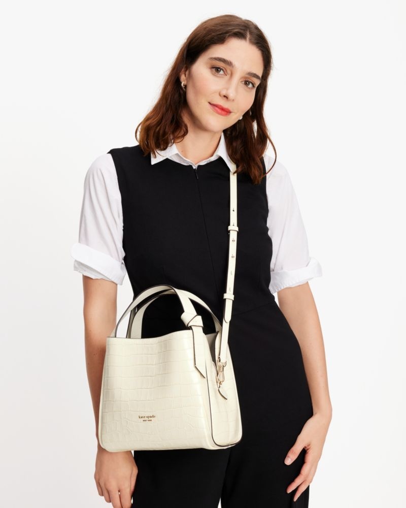 Kate Spade Knott Croc-embossed Medium Crossbody Tote White | 0817493-TJ