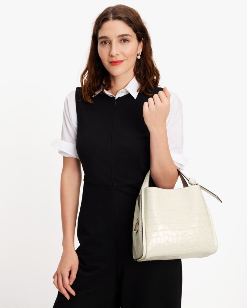 Kate Spade Knott Croc-embossed Medium Crossbody Tote White | 0817493-TJ