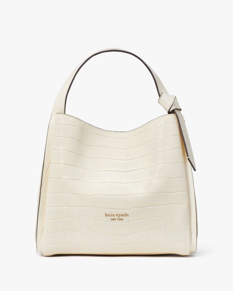 Kate Spade Knott Croc-embossed Medium Crossbody Tote White | 0817493-TJ