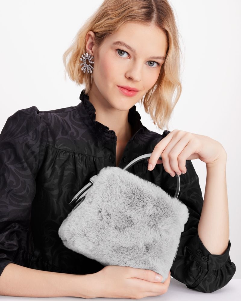 Kate Spade Knott Faux Fur Mini Crossbody Tote Platinum Grey | 8716432-VR