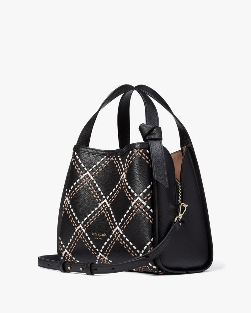 Kate Spade Knott Plaid Stitched Medium Crossbody Tote Black Multicolor | 2045871-WQ