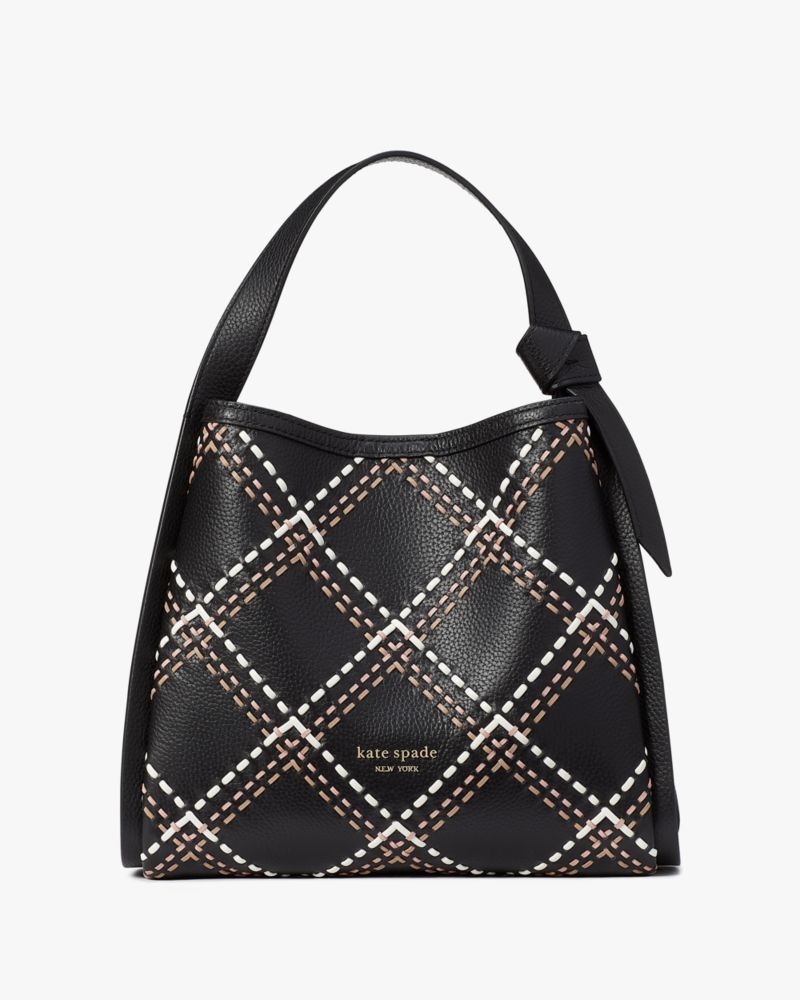 Kate Spade Knott Plaid Stitched Medium Crossbody Tote Black Multicolor | 2045871-WQ